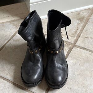 Black Leather Ankle Boots with Studded Detail